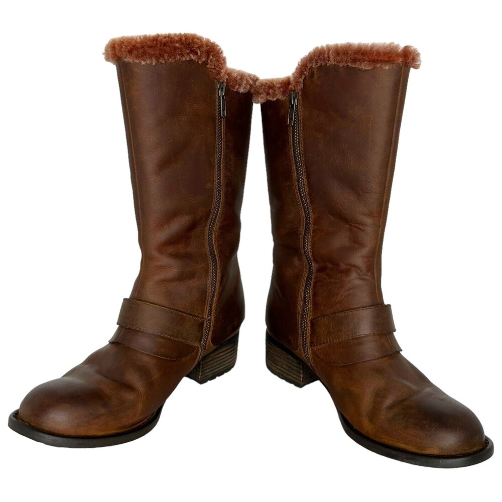 Børn BORN Goji Boot Summer Brown Saddle Leather Shearling Lined Women Size 8 M - Picture 6 of 11
